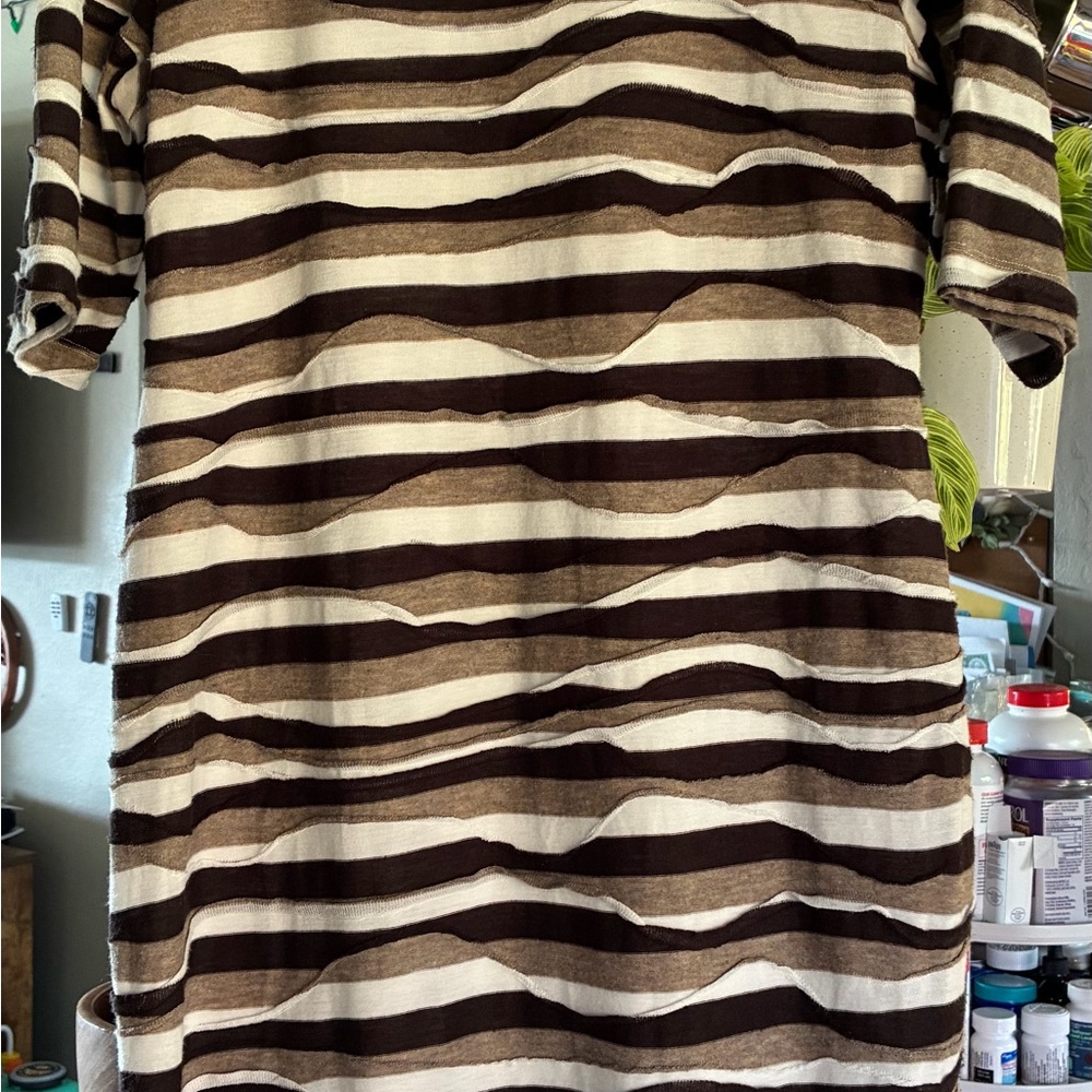 Connected Apparel SOFT Brown and Cream Striped DRESS